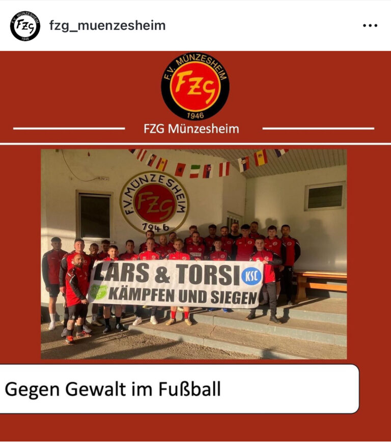 Plakat: Gegen Gewalt im Fußball mit Gruppenbild